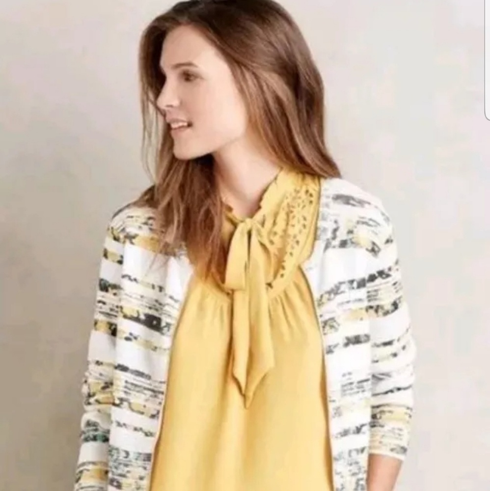 Anthropologie Moth Array Yellow White Cardigan XS